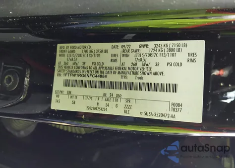 2022 Ford F-150 Raptor from USA, damaged, VIN 1FTFW1RG6NFC44884